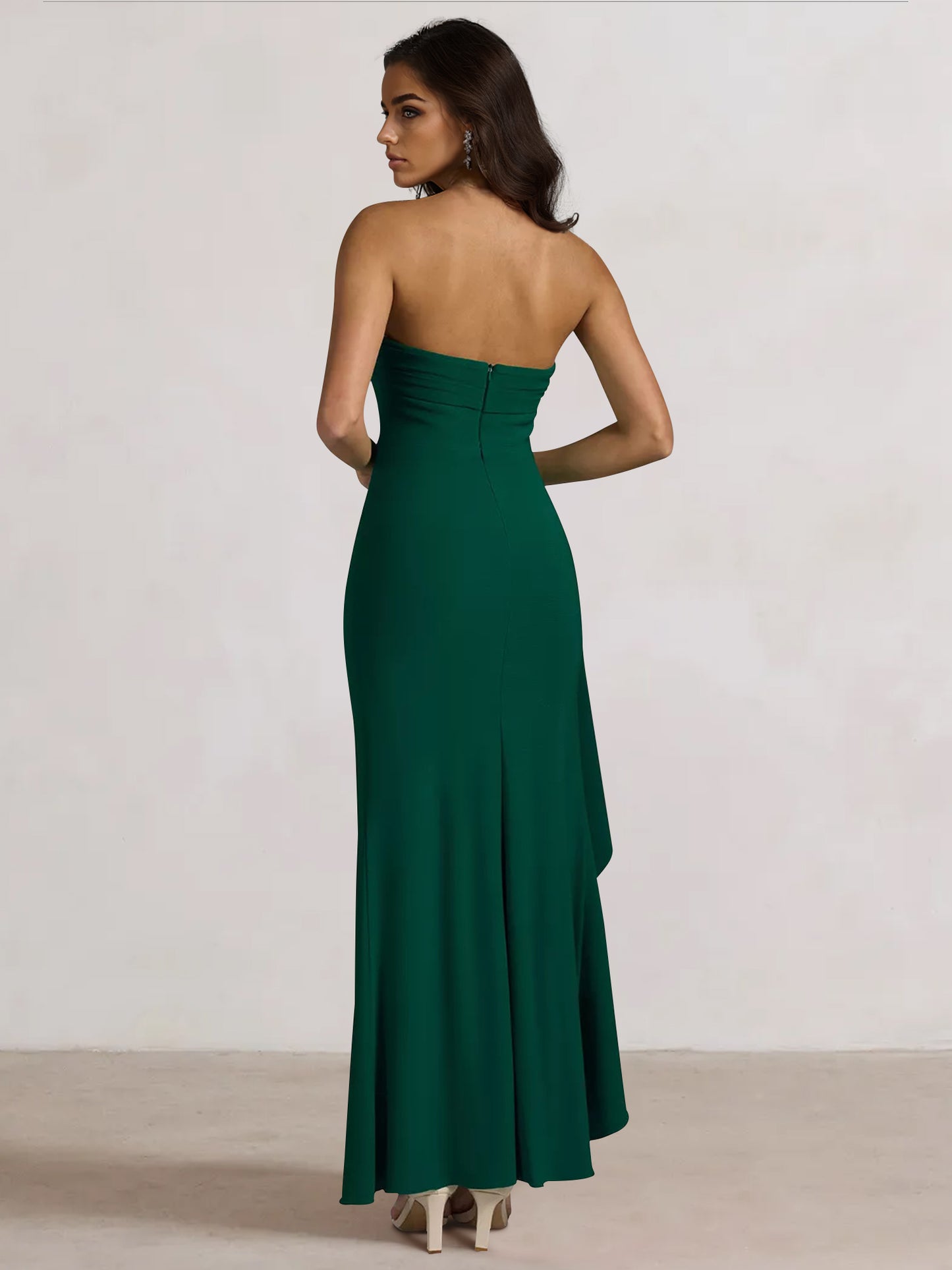 Sheath/Column Prom Dresses Off The Shoulder Sleeveless Ankle Length Wedding Guest Dress With Side Slit Ruffle