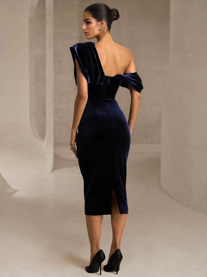 Mermaid Mother Of The Bride Dresses Elegant Dress Short Sleeve One Shoulder Tea Length Ruched Cocktail