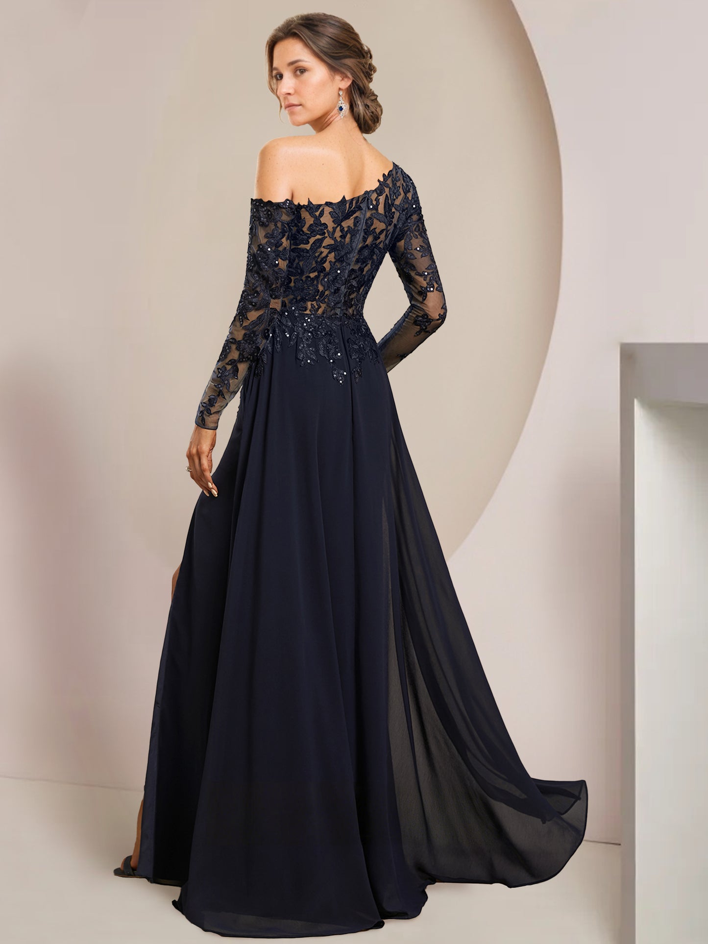 A-Line/Princess One-Shoulder Long Sleeves Floor Length Mother of the Bride Dresses with High Split