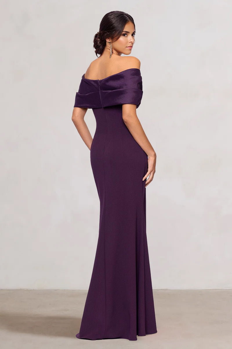 Sheath/Column Evening Dresses Formal Stretch Crepe Off-the-Shoulder Sleeveless Floor-Length Ruched