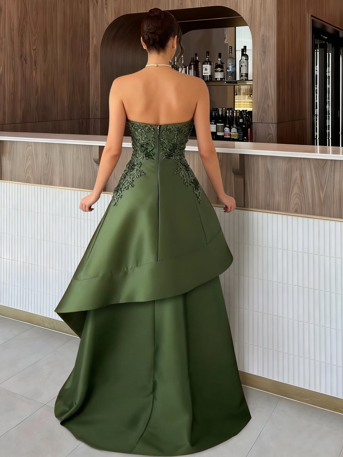 Sheath/Column Evening Dress Appliques Formal Off The Shoulder Sleeveless Floor-Length Layered With Back Zipper