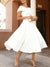 A-Line/Princess Little White Dresses For Formal/Wedding Dresses Off-The-Shoulder Sleeveless Tea-Length Stretch Crepe Cocktail Dress With Ruched