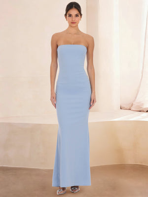 Sheath/Column Crepe Strapless Sleeveless Floor-Length Prom Dresses with A Back Bow