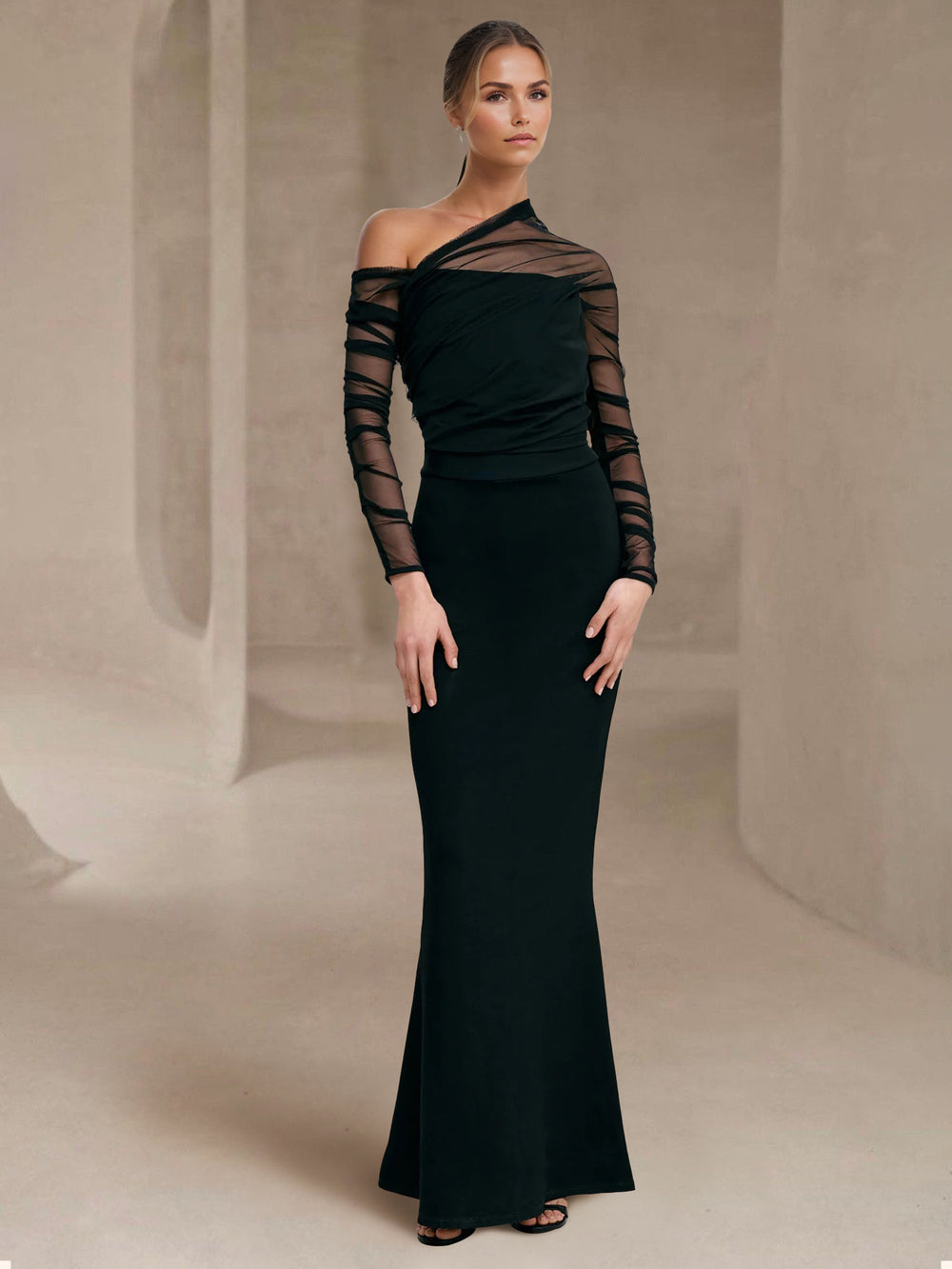 Sheath/Column Evening Dress One-Shoulder Floor-length Wedding Guest Dress Stretch Crepe Dresses