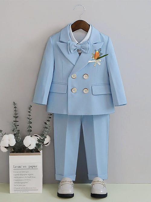儿童男童西装外套衬衫裤子长袖五件套 3-7岁男童婚礼西服套装