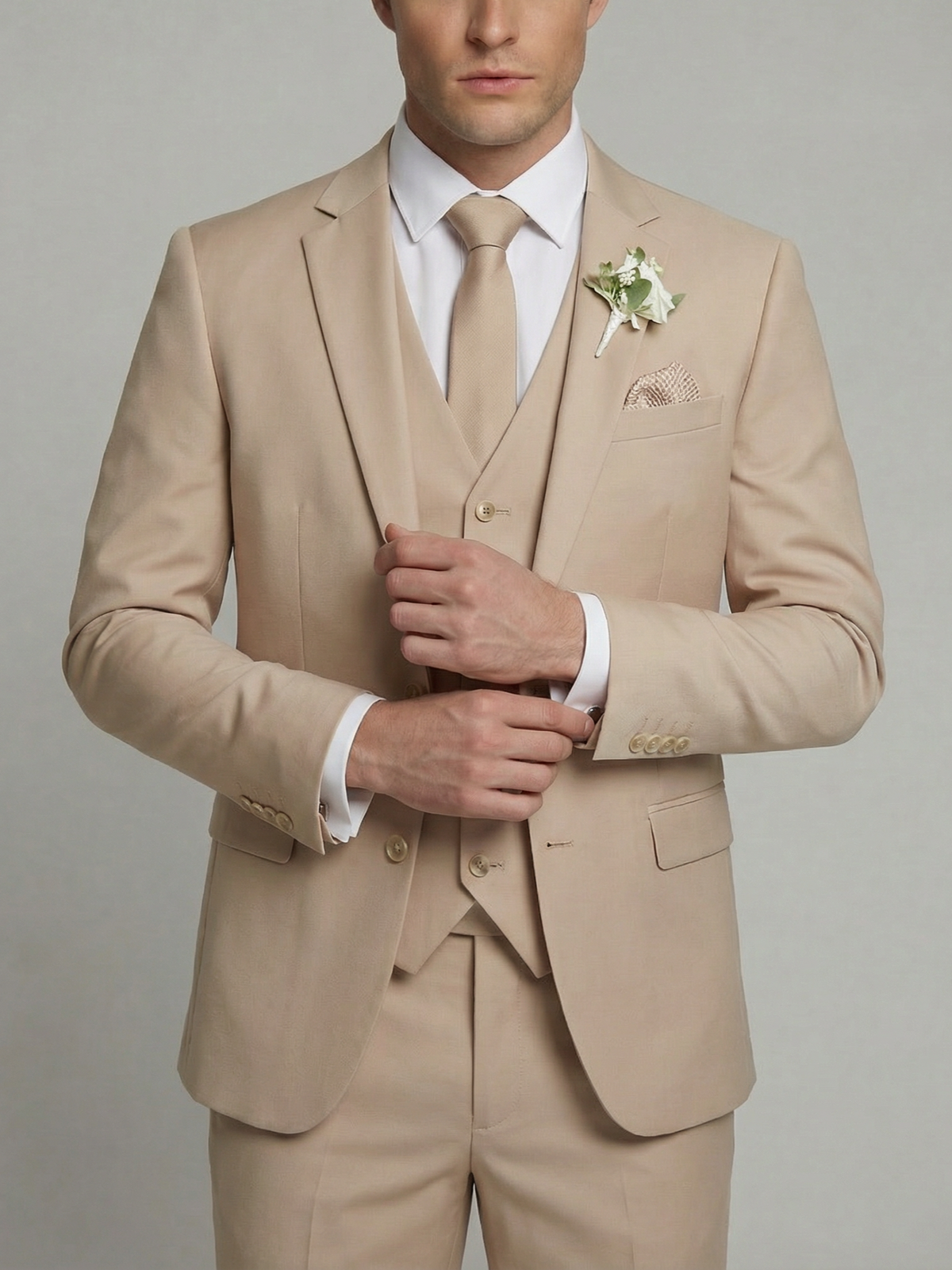 Men's Tailored Fit Single Breasted Two-buttons 3 Pieces Solid Colored Wedding Suits