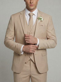 Men's Tailored Fit Single Breasted Two-buttons 3 Pieces Solid Colored Wedding Suits