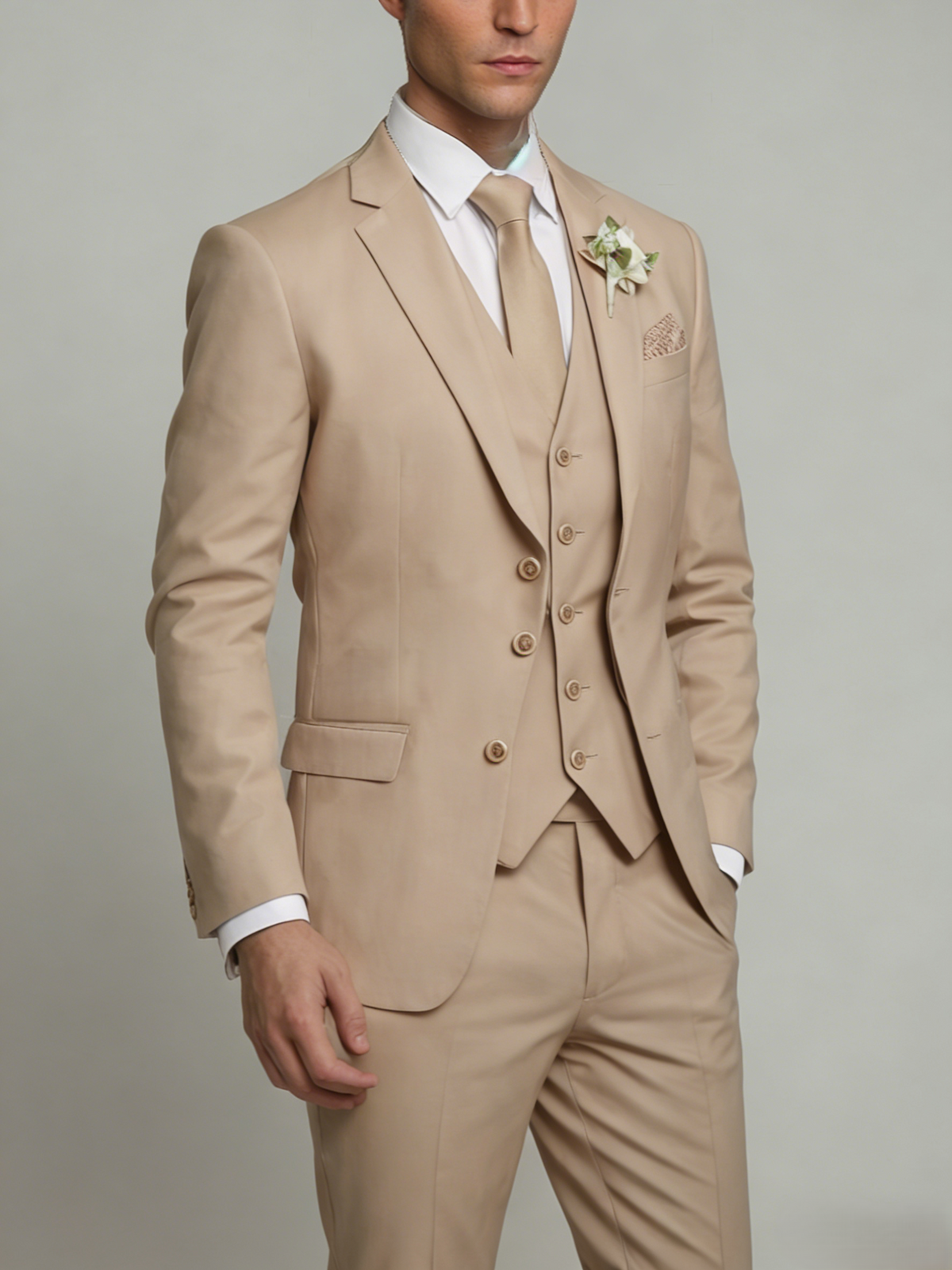 Men's Tailored Fit Single Breasted Two-buttons 3 Pieces Solid Colored Wedding Suits