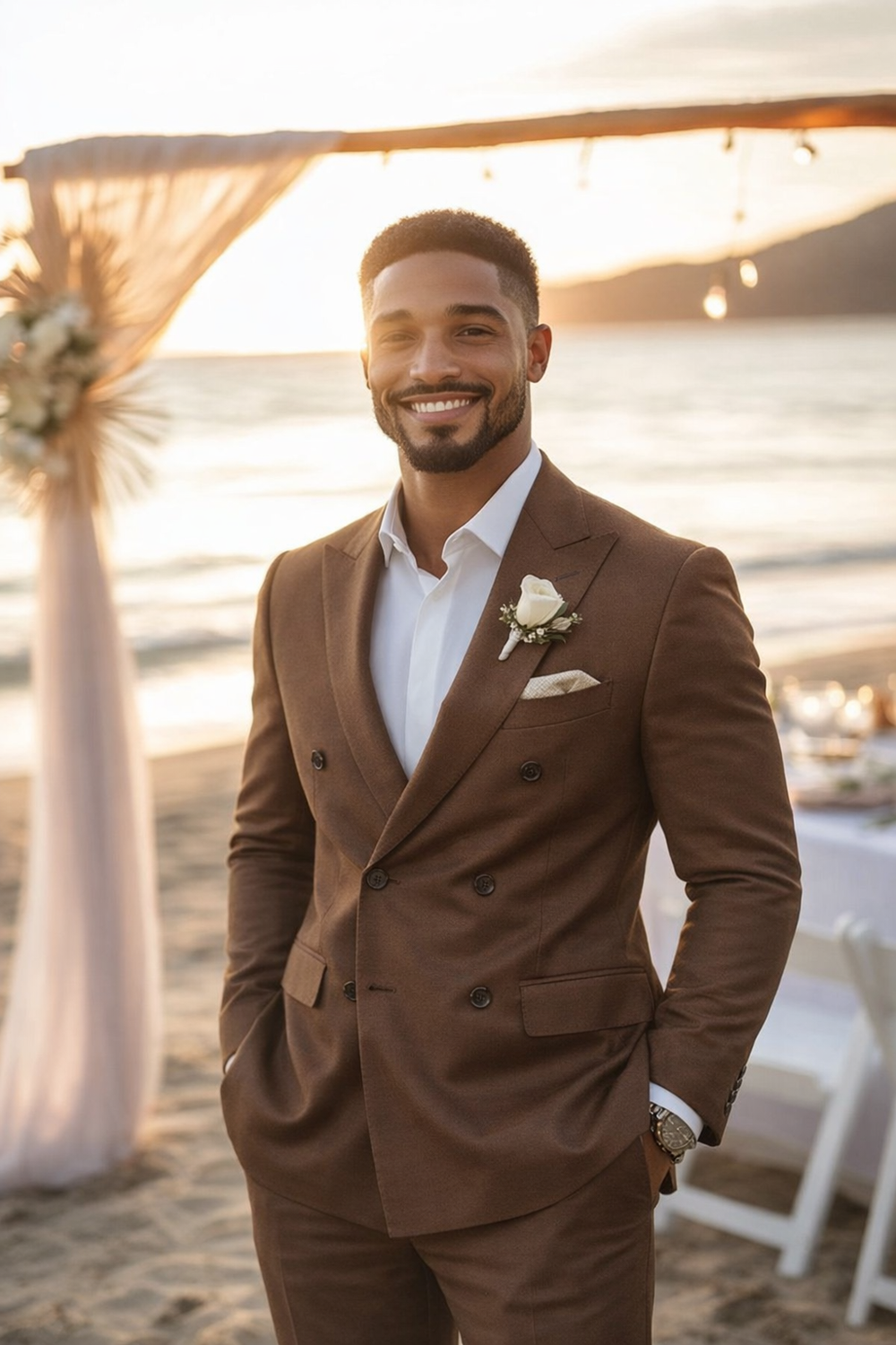 Men's Tailored Fit Double Breasted Six-buttons 2 Pieces Solid Colored Wedding Suits