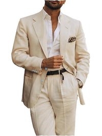 Men's Tailored Fit Single Breasted Two-buttons 2 Pieces Linen Suits