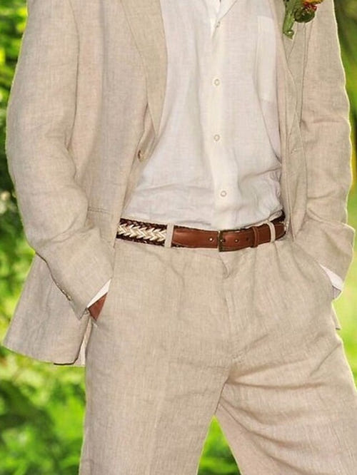 男士修身单排两扣两件套亚麻西服