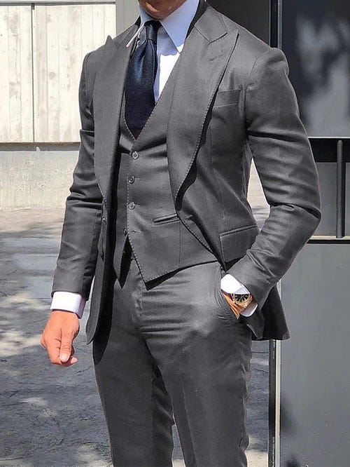 男士修身单排一扣三件套婚礼西服