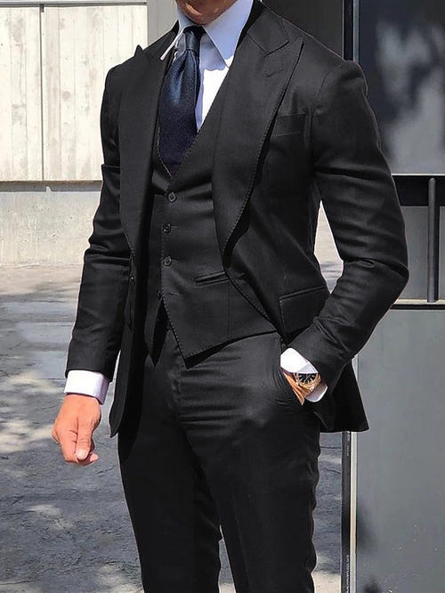 男士修身单排一扣三件套婚礼西服