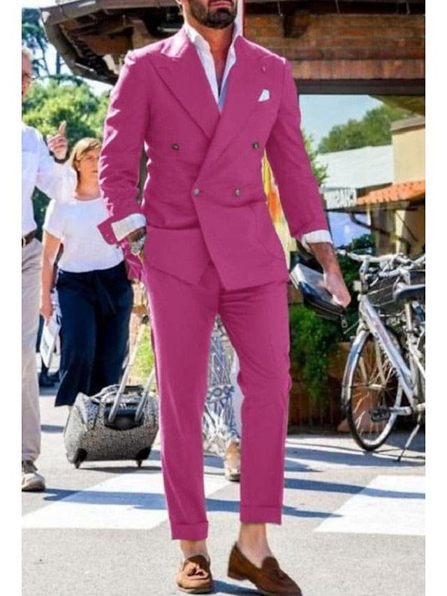 Men's Tailored Fit Double-Breasted Two-Buttons 2 Pieces Wedding Suits
