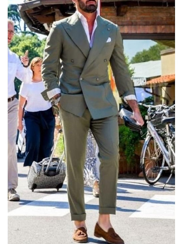 Men's Tailored Fit Double-Breasted Two-Buttons 2 Pieces Wedding Suits