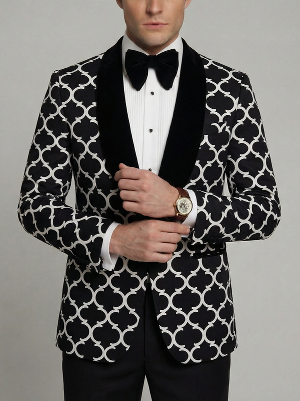 Men's  Tailored Fit Checkered Single Breasted One-button Fashion Party Suits