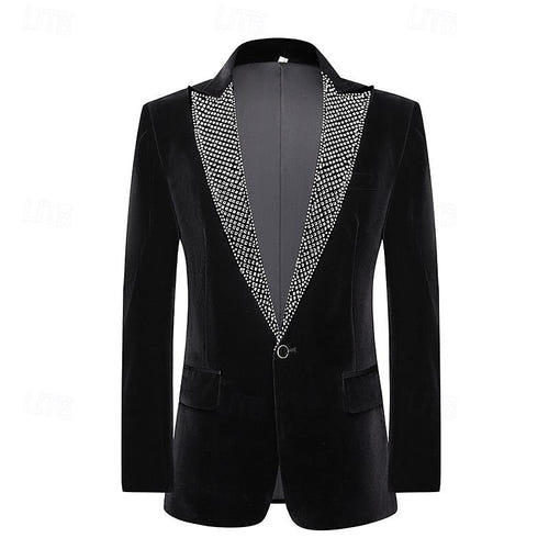 Men's Tailored Fit Single Breasted Jacket Pure Color Velvet Sequin Blazer Wedding Suits