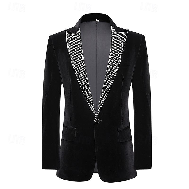 Men's Tailored Fit Single Breasted Jacket Pure Color Velvet Sequin Blazer Wedding Suits