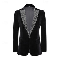 Men's Tailored Fit Single Breasted Jacket Pure Color Velvet Sequin Blazer Wedding Suits