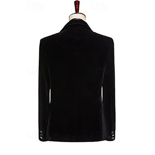 Men's Tailored Fit Single Breasted Jacket Pure Color Velvet Sequin Blazer Wedding Suits