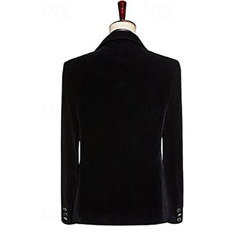 Men's Tailored Fit Single Breasted Jacket Pure Color Velvet Sequin Blazer Wedding Suits
