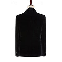 Men's Tailored Fit Single Breasted Jacket Pure Color Velvet Sequin Blazer Wedding Suits
