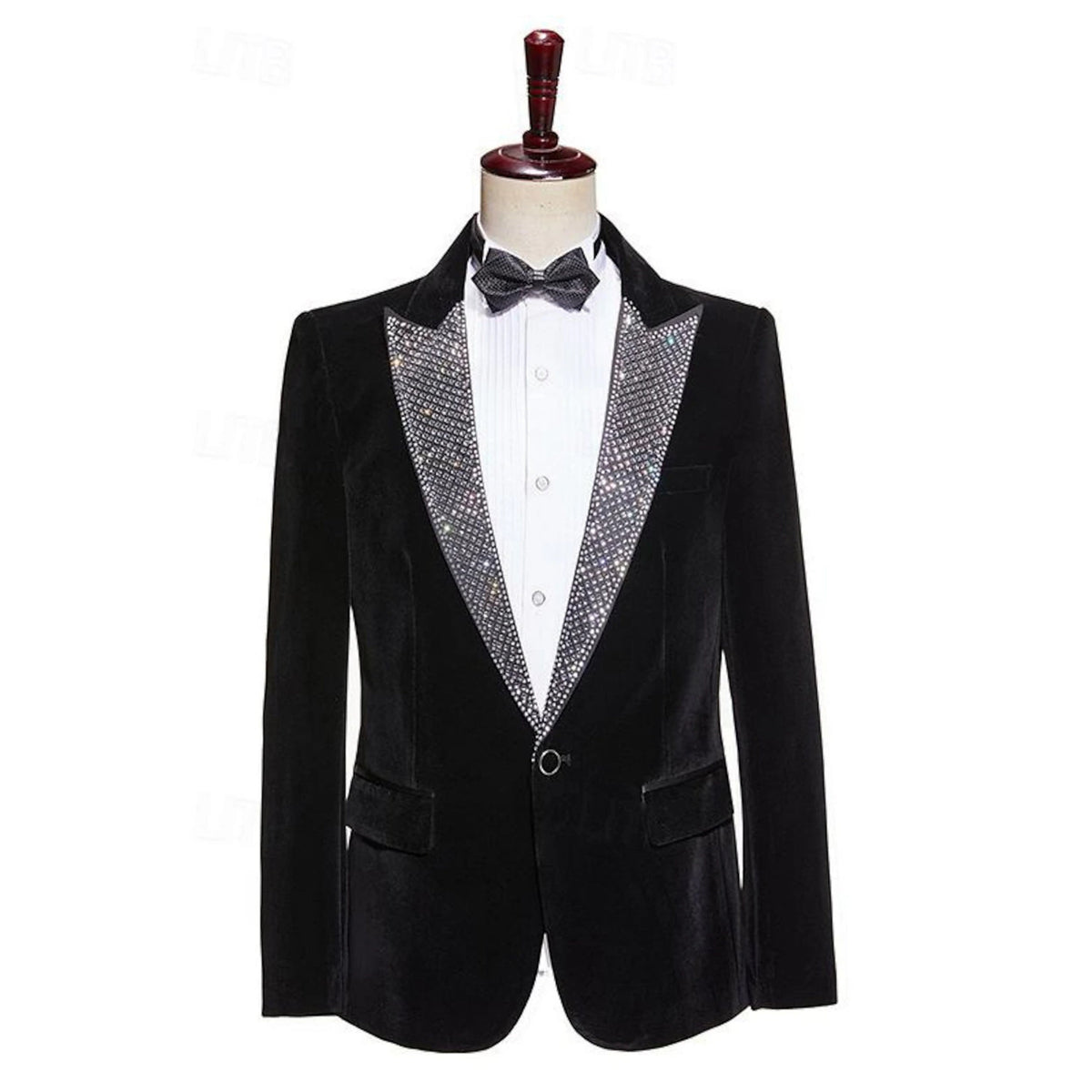 Men's Tailored Fit Single Breasted Jacket Pure Color Velvet Sequin Blazer Wedding Suits