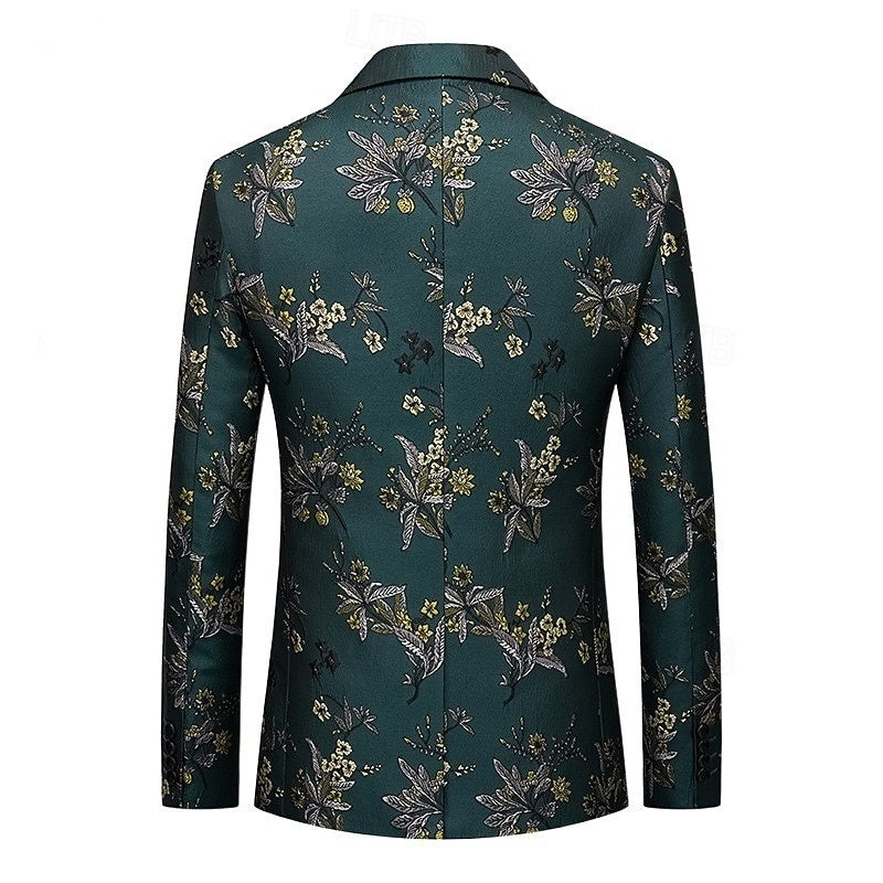 Men's Tailored Fit Single Breasted Print Floral Blazer Wedding Suits