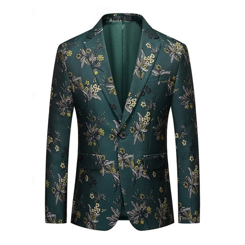 Men's Tailored Fit Single Breasted Print Floral Blazer Wedding Suits