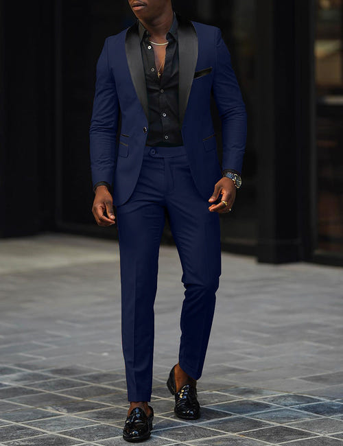 Dark Gray Men's Tailored Fit Single Breasted One-button 2 Pieces Prom Wedding Suits