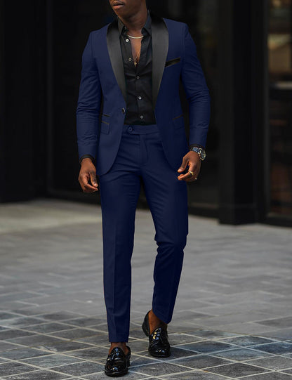 Dark Gray Men's Tailored Fit Single Breasted One-button 2 Pieces Prom Wedding Suits