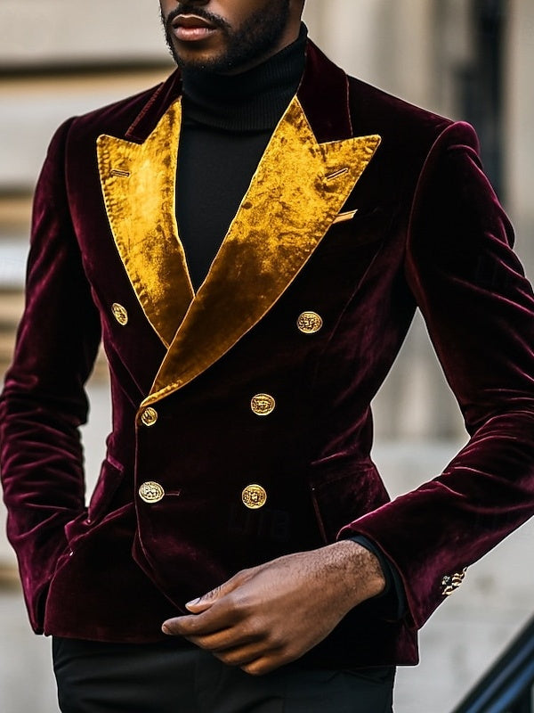 Men's Velvet Blazer Vintage Patchwork Solid Colored Blazer Regular Standard Party Preppy Blazer Jacket