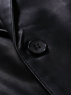 Black Men's PU Leather Blazer Office Work Solid Color Jacket