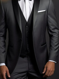 Black Men's Party 3 Pieces Single Breasted One-Button Wedding Daily Suits