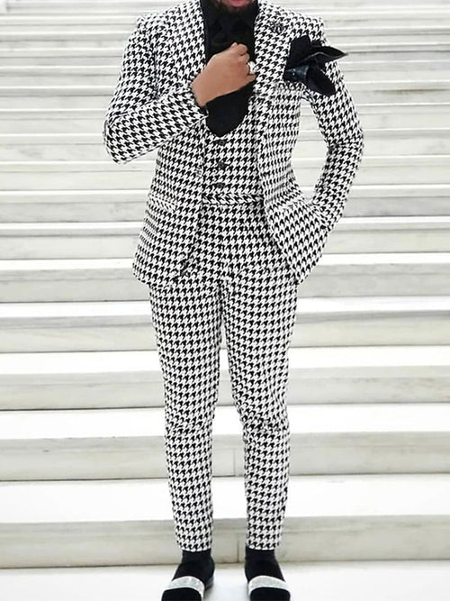 Black White Party Men's Retro Daily Tweed Single Breasted One-Button Party Casual Wedding Suits