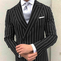 Men's Prom Pinstripe Peak Lapel Business Formal Striped Double Breasted Six-buttons Wedding Suits