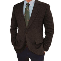 Men's Tweed Herringbone  Retro Vintage  Winter Regular Plus Size Single-Breasted Two-buttons Jacket Blazer