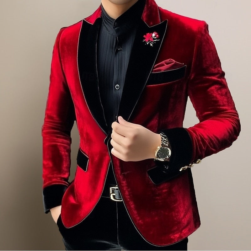 Men's Vintage Velvet Solid Colored Regular Standard Fit Single Breasted One-button Blazer Jacket
