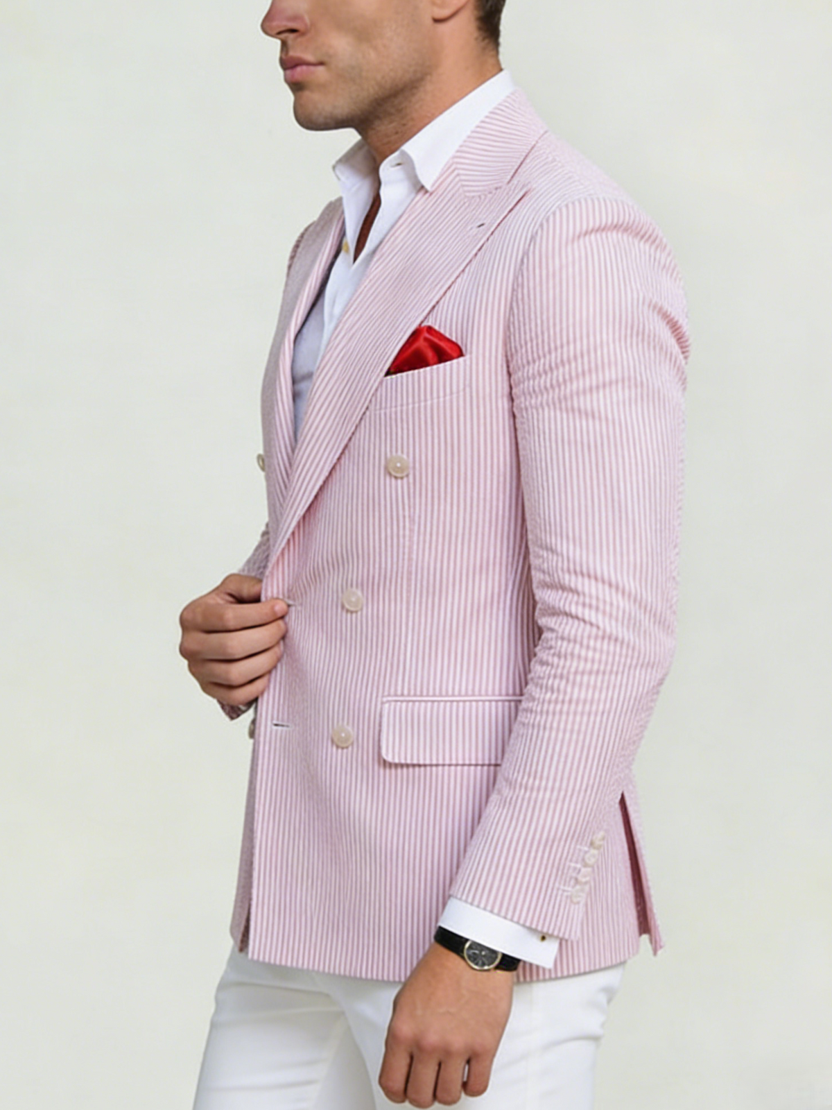 Men's Seersucker Fashion Office Pinstripe Blazer Jacket
