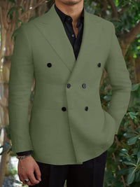 Black Green Men's Business WorkWear Slim Fit Double Breasted Six-buttons Wedding Suits 2 Piece
