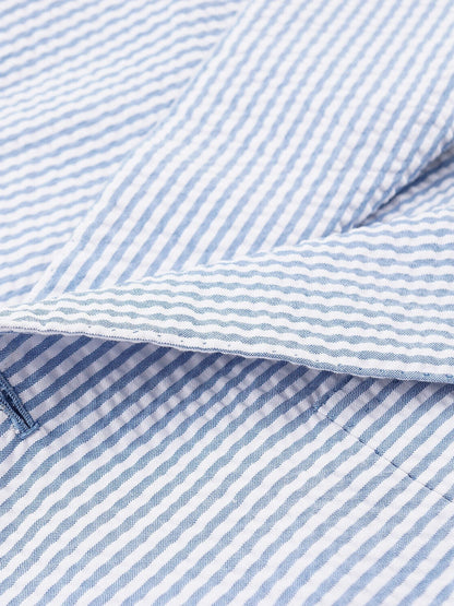 Blue Men's Seersucker Pinstripe Standard Fit Single Breasted One-buttons Beach Wedding Suit 2 Piece