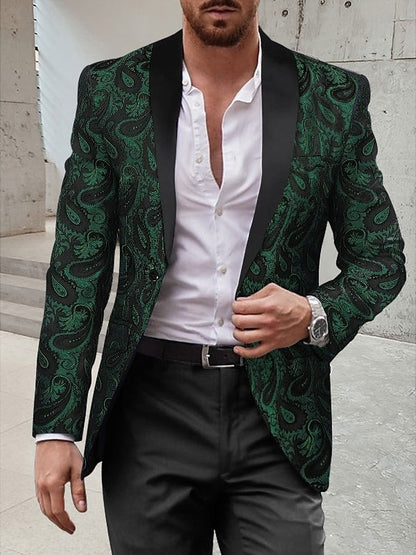 Men's Shawl Collar Printing Standard Fit Single Breasted Prom Disco Tuxedos Party Dinner 2 Piece