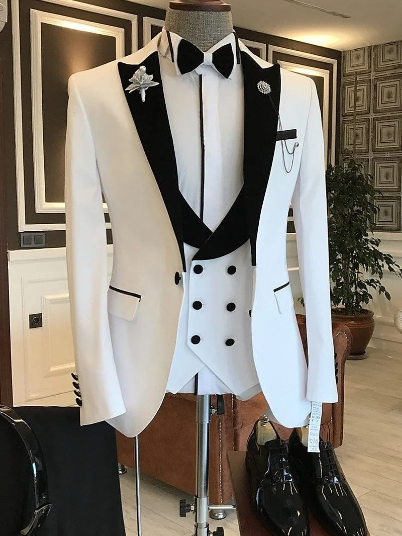 Men's Solid Colored Peak Tailored Fit Single Breasted Wedding Party Tuxedos 3 Piece