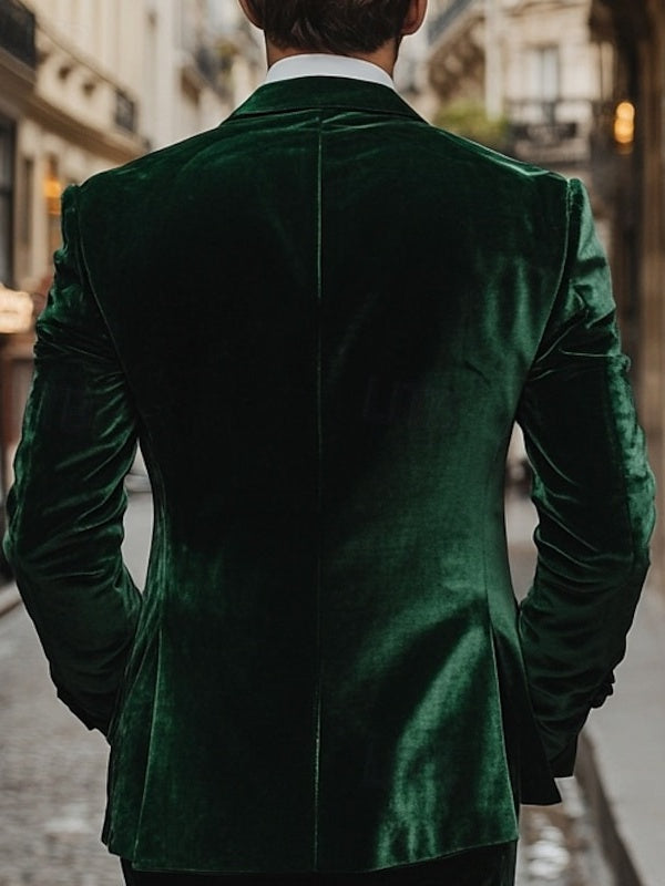 Men's Velvet Patchwork Solid Colored Double Breasted Regular Standard Fit Vintage Party Jacket Blazer