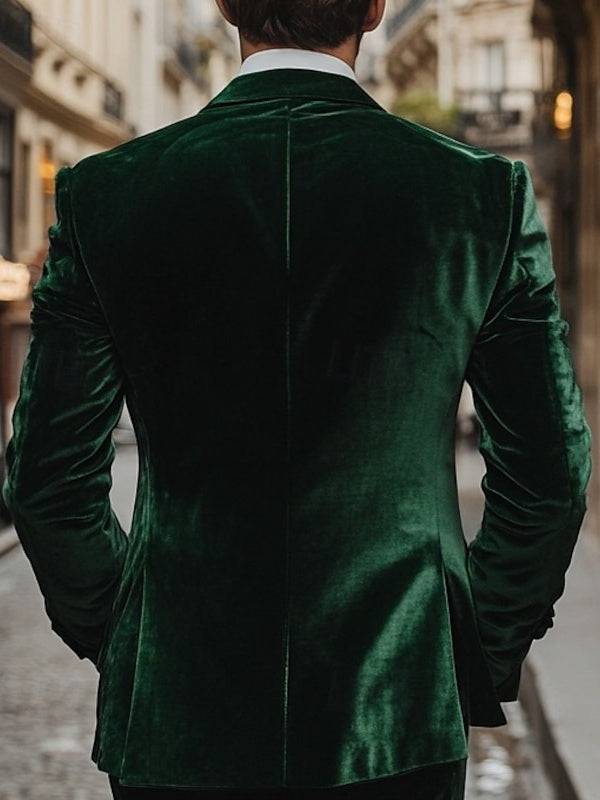 Men's Velvet Patchwork Solid Colored Double Breasted Regular Standard Fit Vintage Party Jacket Blazer