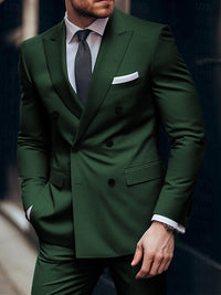 Men's Plus Size Daily Tailored Fit Double Breasted Six-buttons Wedding Suits 2 Piece