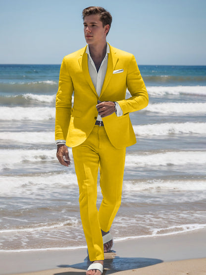 Sky Blue Men's Tailored Fit Single Breasted Two-Buttons Casual Beach Wedding Suits