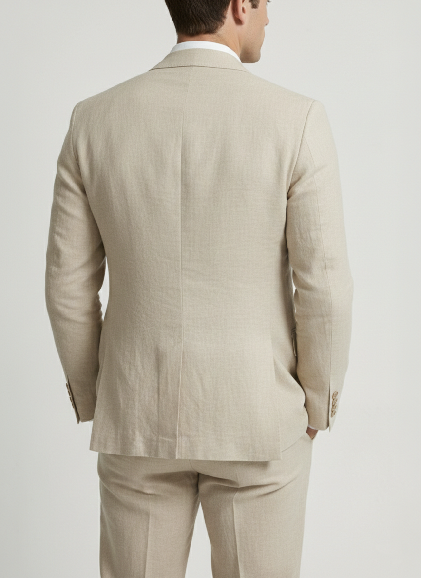 Men's Tailored Fit Beige Single Breasted One-Button 2 Pieces Beach Wedding Suits