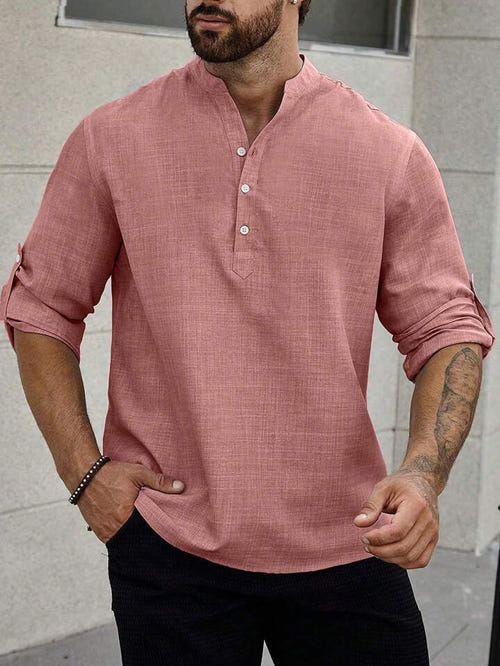 男士立领休闲长袖纯色衬衫