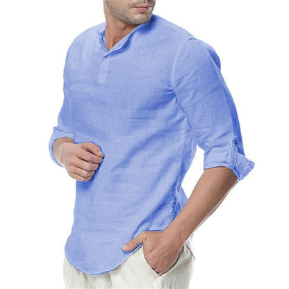 Men's Stand Collar Long Sleeves Casual Solid Color Shirt
